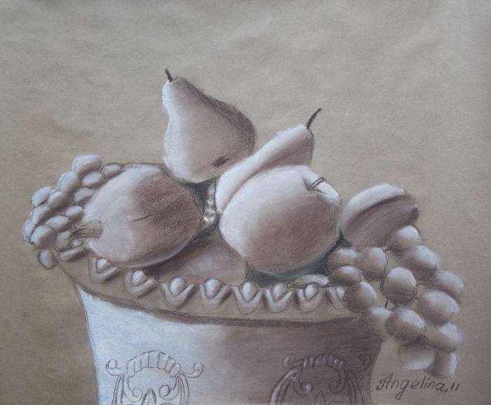 Art Studio PALETTE. Angelina Rudakova Picture.  Pastel Still Life Fruits & Vegi Ваза с Фруктами